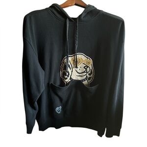 Bobs From Skechers Black Hoodie with Dog Graphic Velcro Pocket Sweatshirt Top